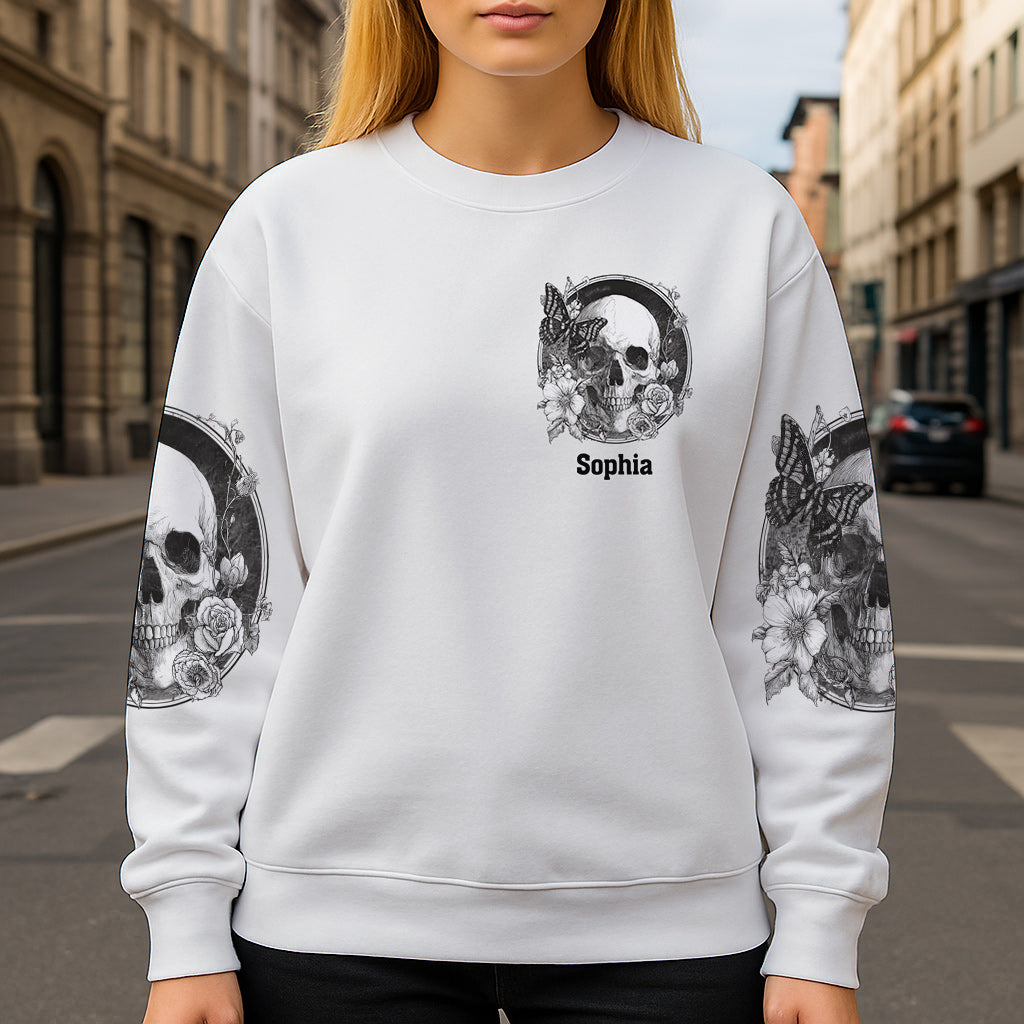 T-shirt personnalisé tête de mort blanche - T-shirt à motif tête de mort intégrale