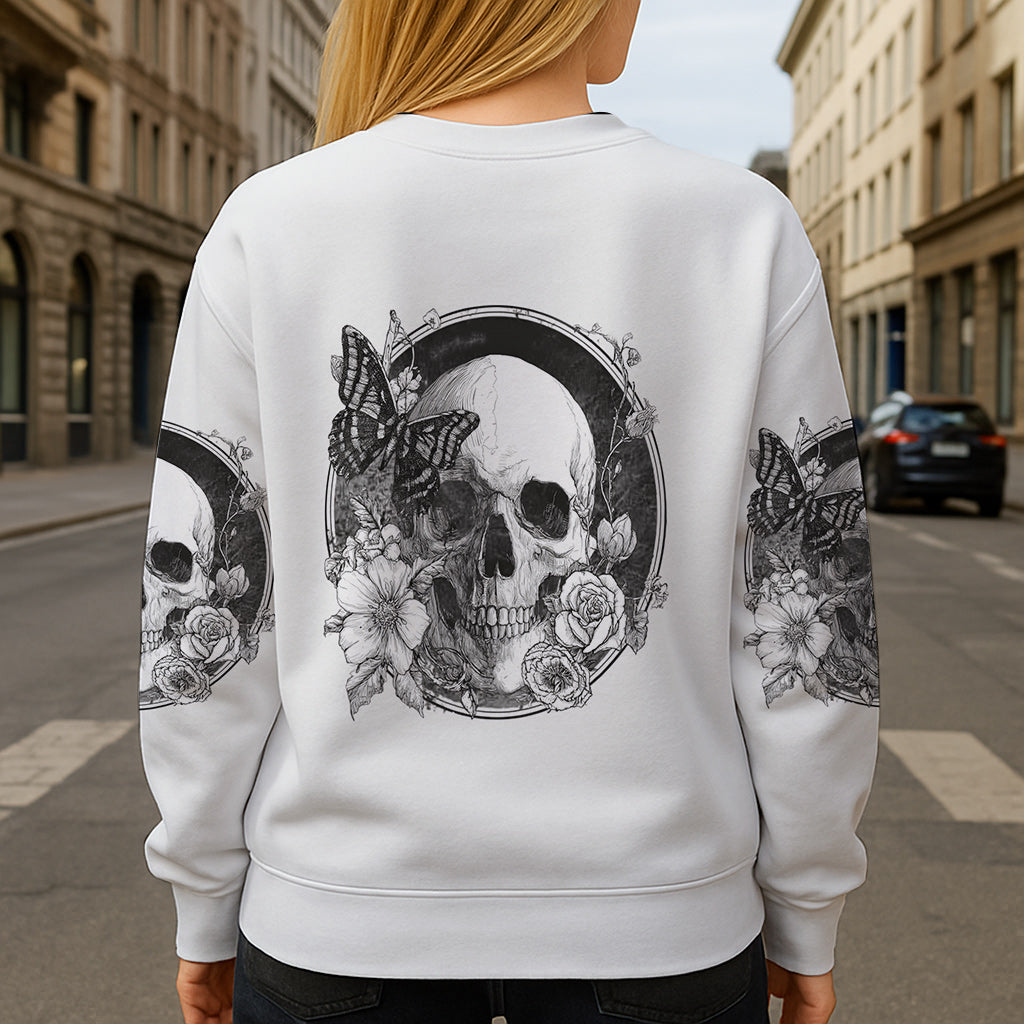 T-shirt personnalisé tête de mort blanche - T-shirt à motif tête de mort intégrale