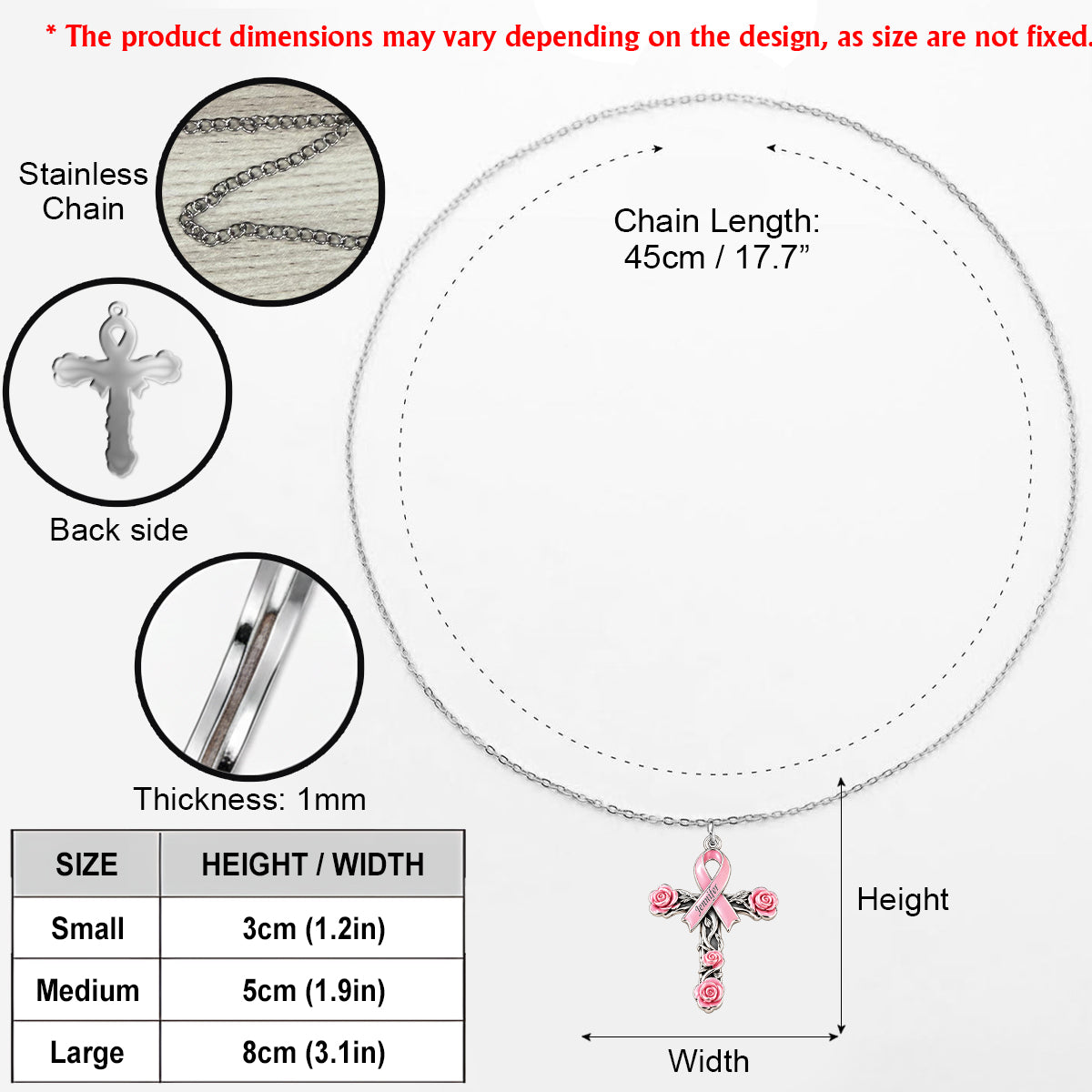 Faith Hope Love Ribbon - Personalized Breast Cancer Awareness Shaped Metal Pendant Necklace