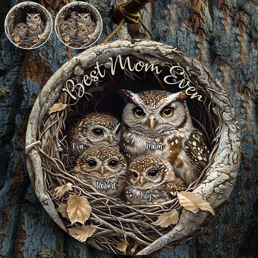 Meilleure maman hibou du monde - Panneau rond en bois personnalisé « Maman »