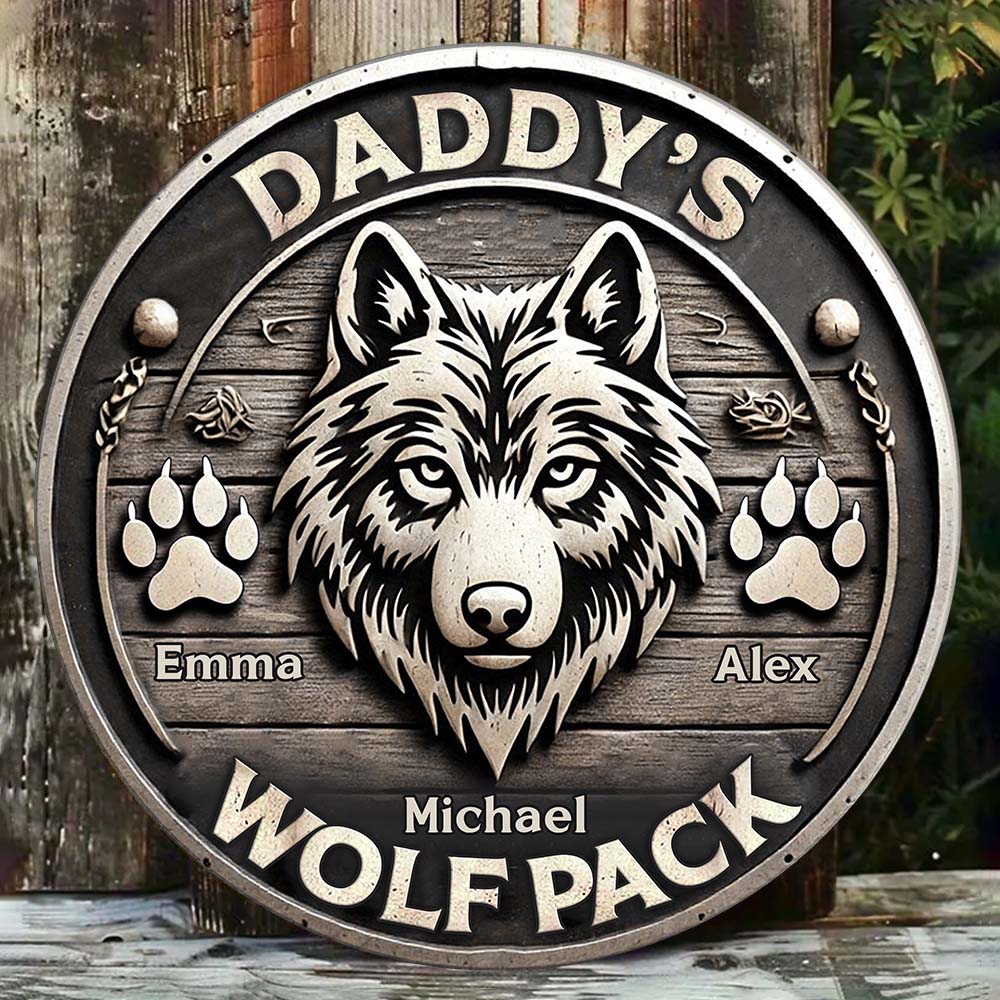 Cadeau Loup pour papa, grand-père, oncle… - Plaque en métal personnalisée découpée en forme de loup