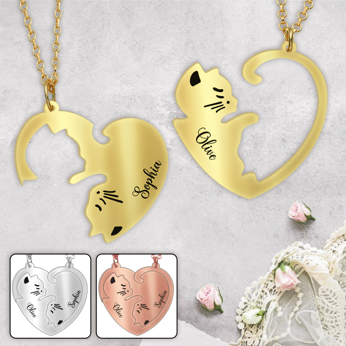 Love Cats - Personalized Cat Matching Pendant Necklace