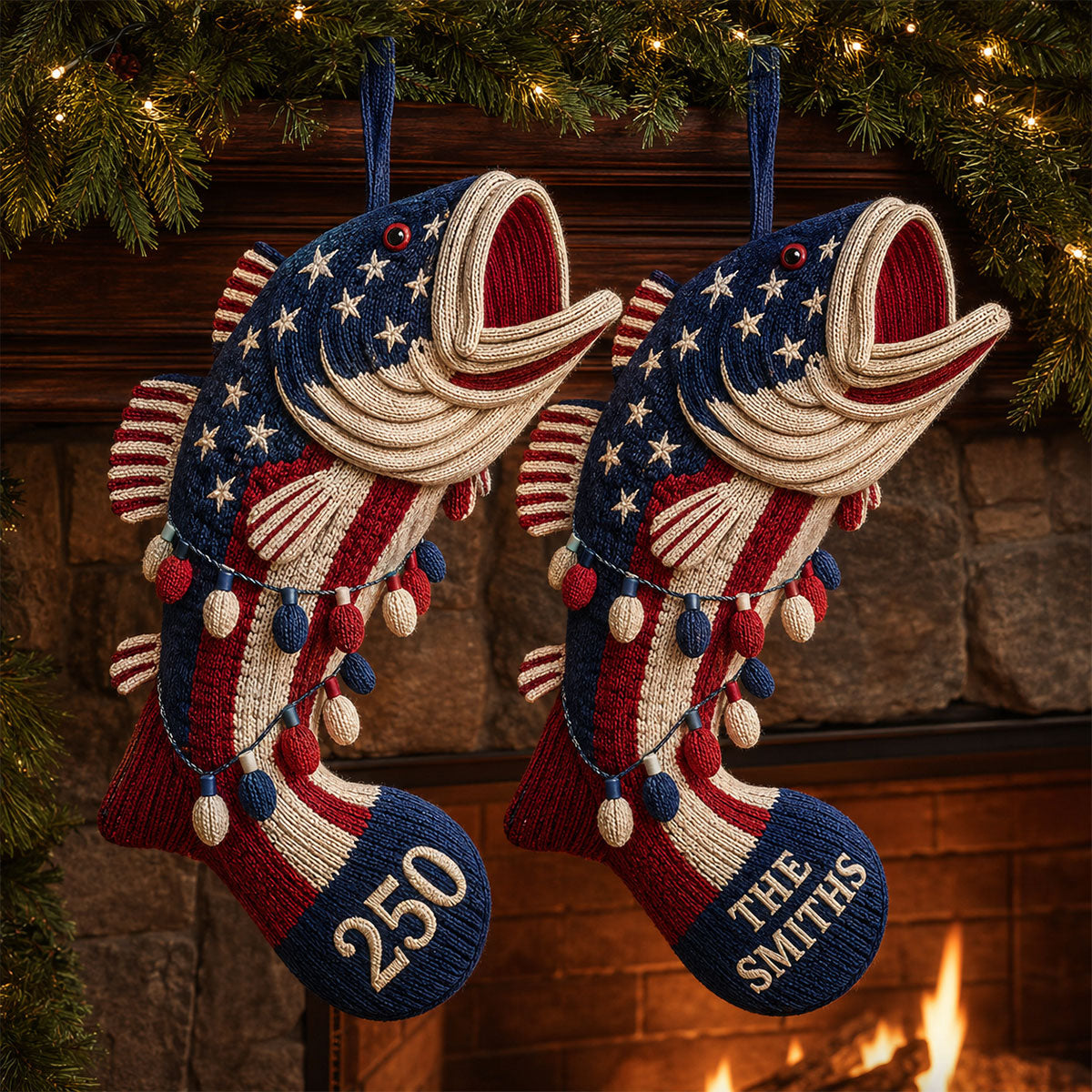 Cadeau de 250 ans pour les amateurs de pêche - Chaussette de Noël personnalisée en forme de poisson