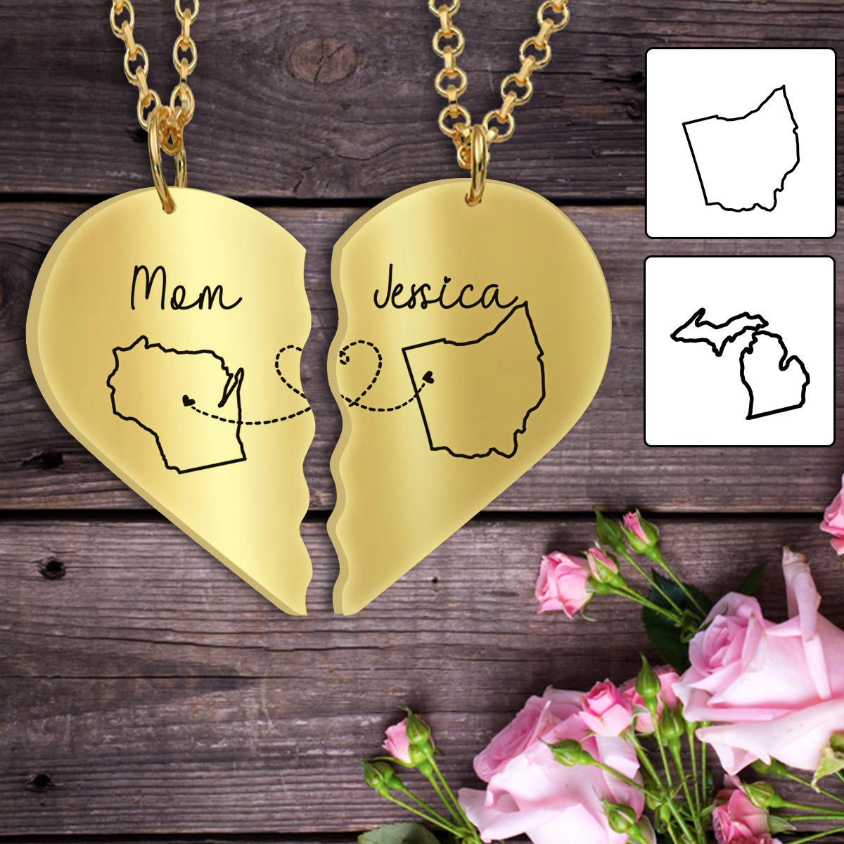 Des kilomètres de distance, mais un cœur proche - Collier pendentif personnalisé assorti pour maman