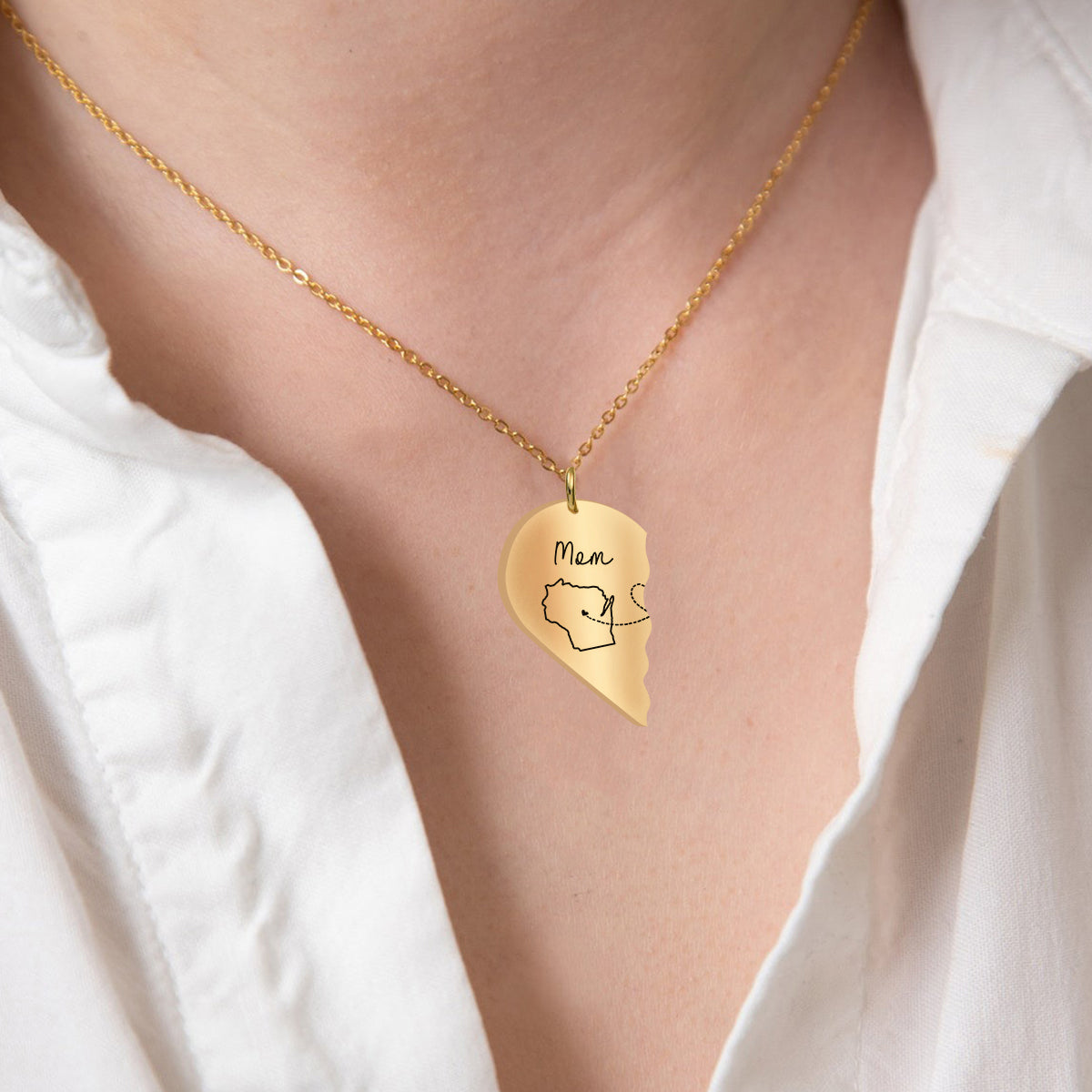 Des kilomètres de distance, mais un cœur proche - Collier pendentif personnalisé assorti pour maman