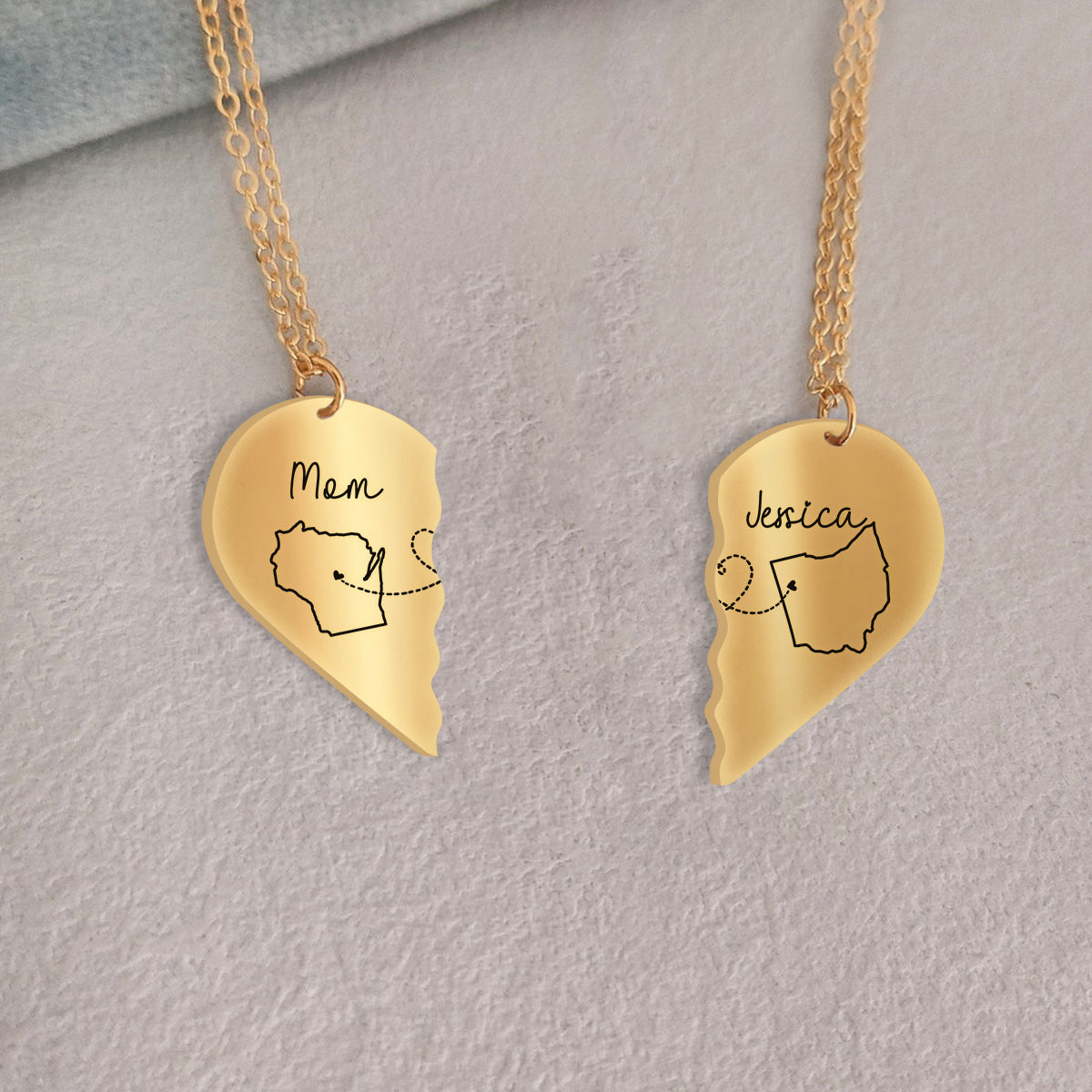 Des kilomètres de distance, mais un cœur proche - Collier pendentif personnalisé assorti pour maman