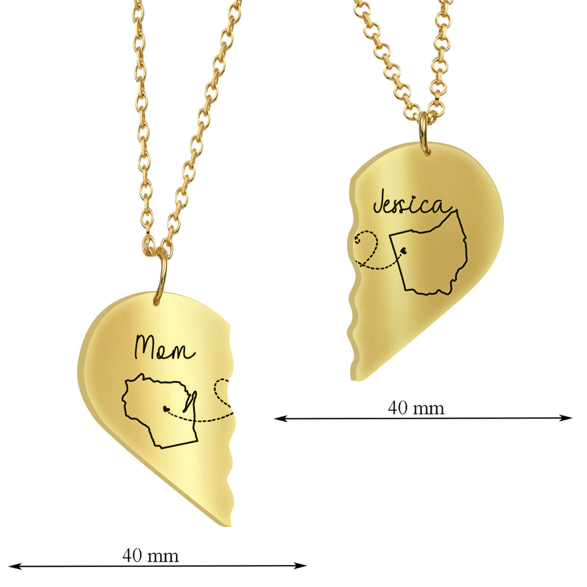 Des kilomètres de distance, mais un cœur proche - Collier pendentif personnalisé assorti pour maman