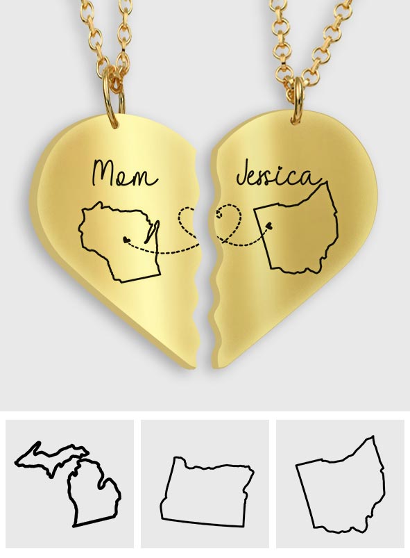 Des kilomètres de distance, mais un cœur proche - Collier pendentif personnalisé assorti pour maman