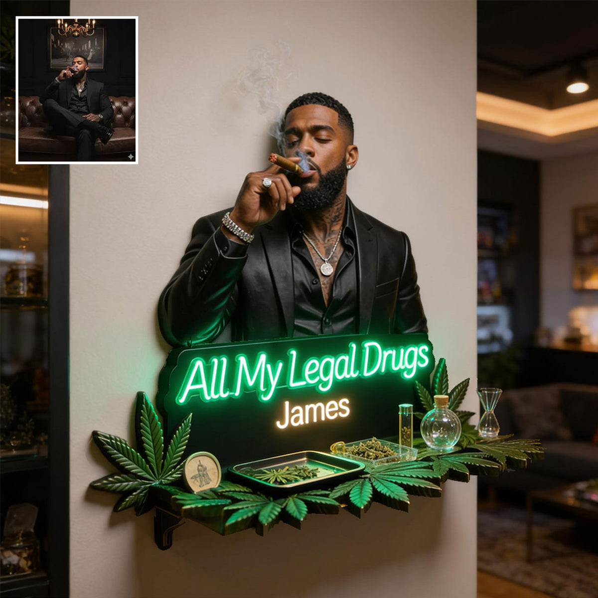 All My Illegal drugs - Personalized Weed Wooden Floating Shelf