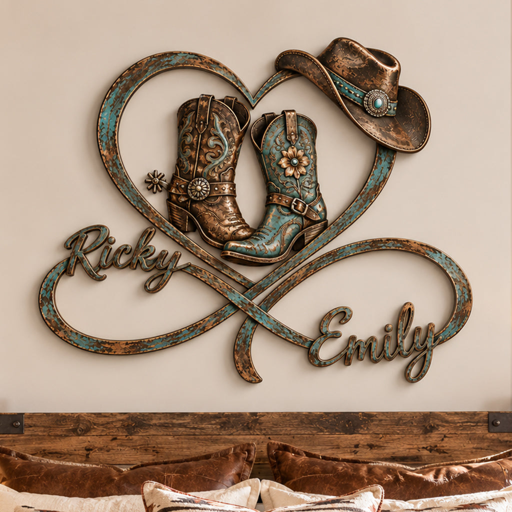 Décor de chambre pour couple Cowboy & Cowgirl, Décor de ferme - Enseigne en métal découpé 3D personnalisée