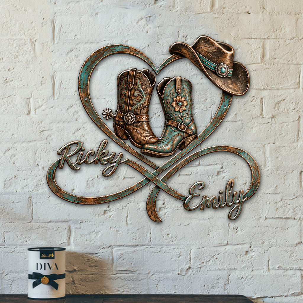 Décor de chambre pour couple Cowboy & Cowgirl, Décor de ferme - Enseigne en métal découpé 3D personnalisée