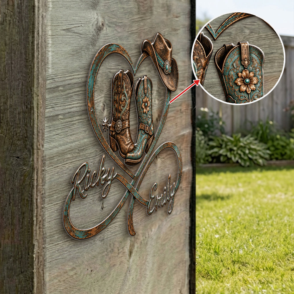Décor de chambre pour couple Cowboy & Cowgirl, Décor de ferme - Enseigne en métal découpé 3D personnalisée