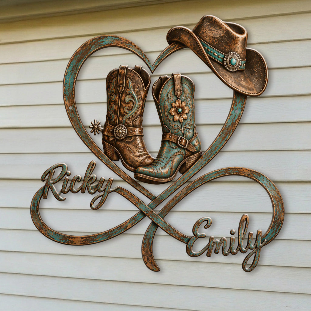 Décor de chambre pour couple Cowboy & Cowgirl, Décor de ferme - Enseigne en métal découpé 3D personnalisée