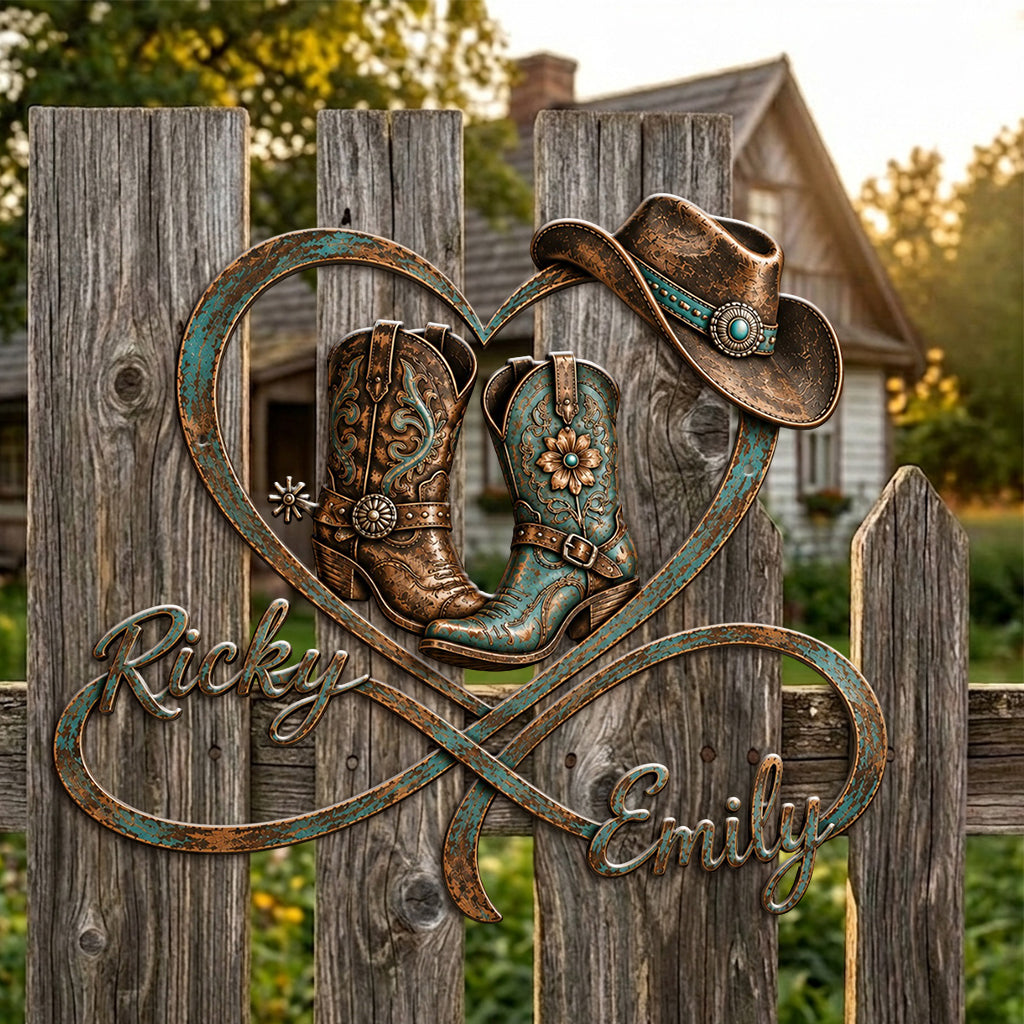 Décor de chambre pour couple Cowboy & Cowgirl, Décor de ferme - Enseigne en métal découpé 3D personnalisée