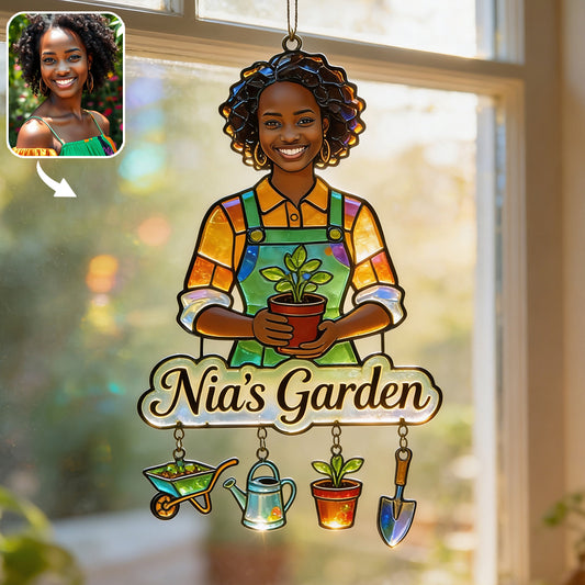 Photo Personnalisée - Attrape-Soleil de Jardin Suspendu Personnalisé Avec Charms
