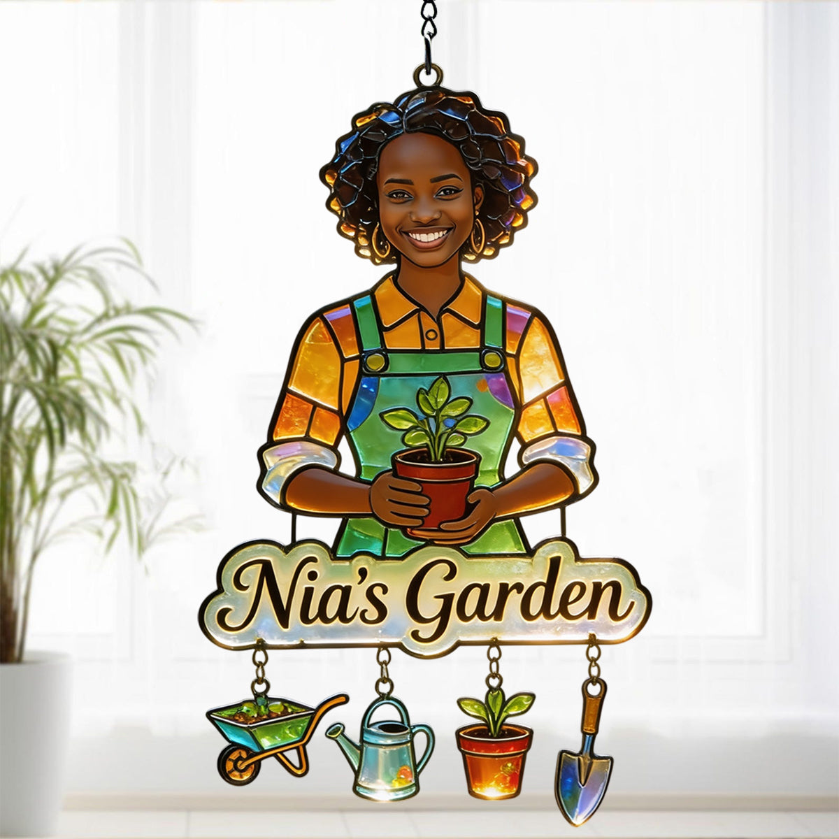 Photo Personnalisée - Attrape-Soleil de Jardin Suspendu Personnalisé Avec Charms
