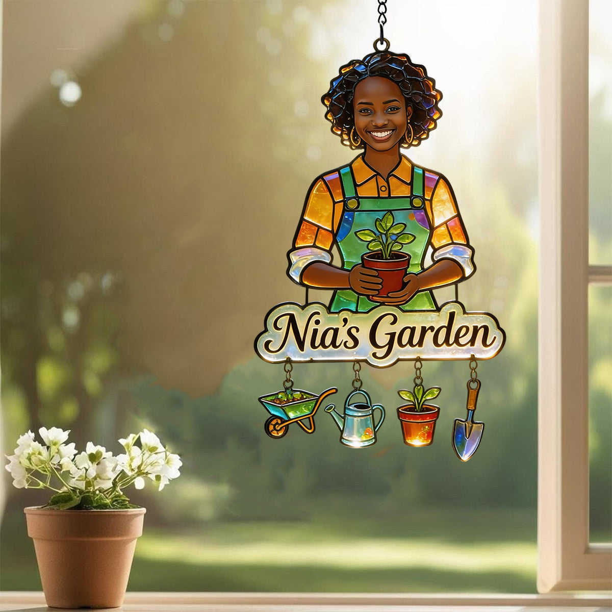 Photo Personnalisée - Attrape-Soleil de Jardin Suspendu Personnalisé Avec Charms