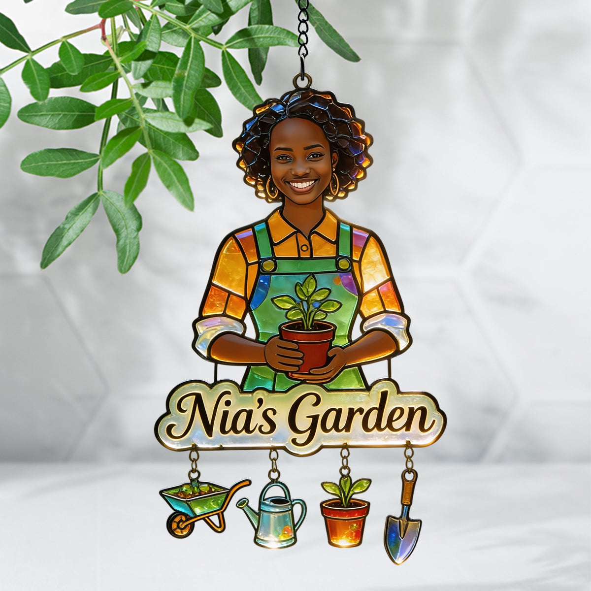 Photo Personnalisée - Attrape-Soleil de Jardin Suspendu Personnalisé Avec Charms