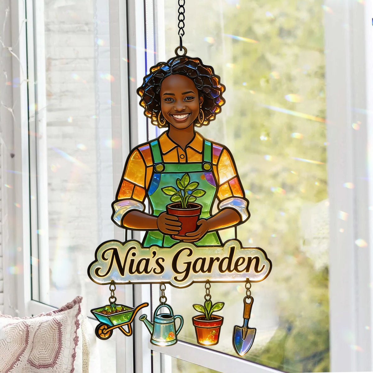 Photo Personnalisée - Attrape-Soleil de Jardin Suspendu Personnalisé Avec Charms