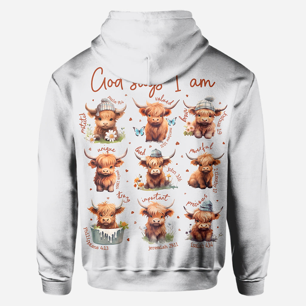 Dieu dit que je suis - T-shirt personnalisé « Vache des Highlands »