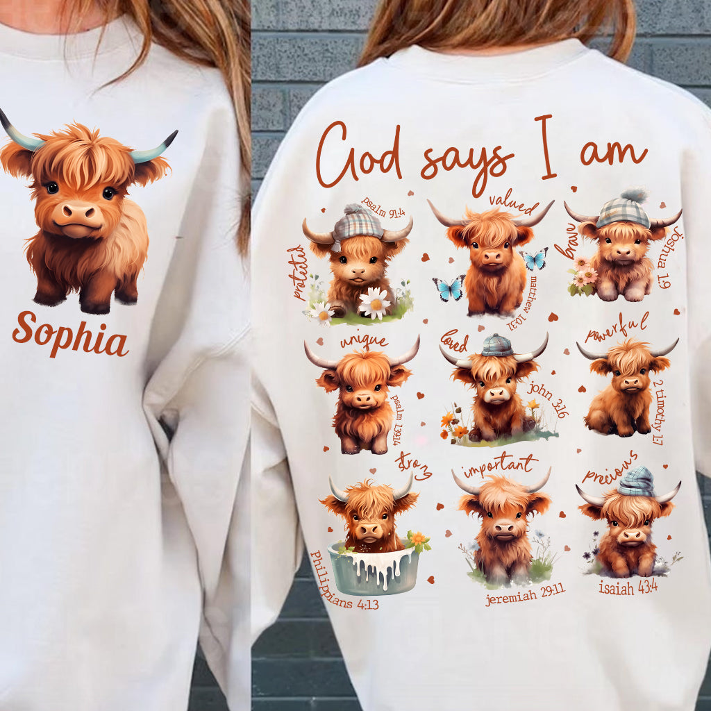 Dieu dit que je suis - T-shirt personnalisé « Vache des Highlands »