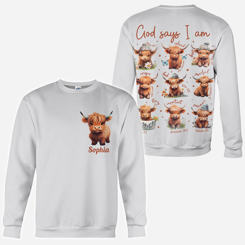 Dieu dit que je suis - T-shirt personnalisé « Vache des Highlands »
