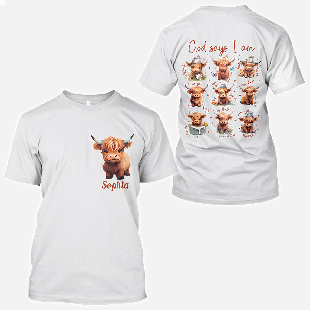 Dieu dit que je suis - T-shirt personnalisé « Vache des Highlands »