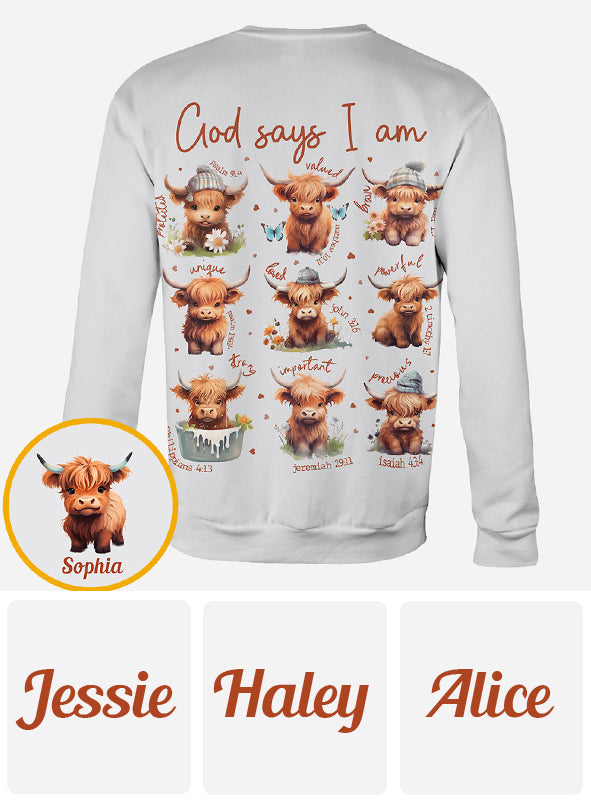 Dieu dit que je suis - T-shirt personnalisé « Vache des Highlands »
