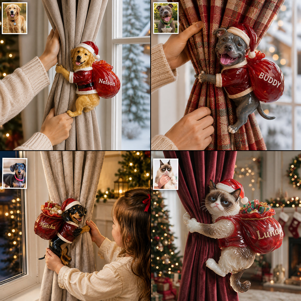 Joyeux Noël - Attache Rideau Personnalisée pour Chien