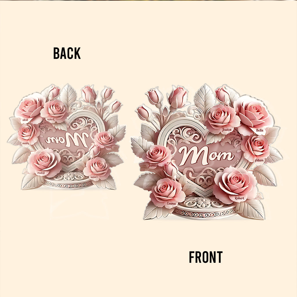 Cœur de roses roses - Plaque acrylique personnalisée pour maman