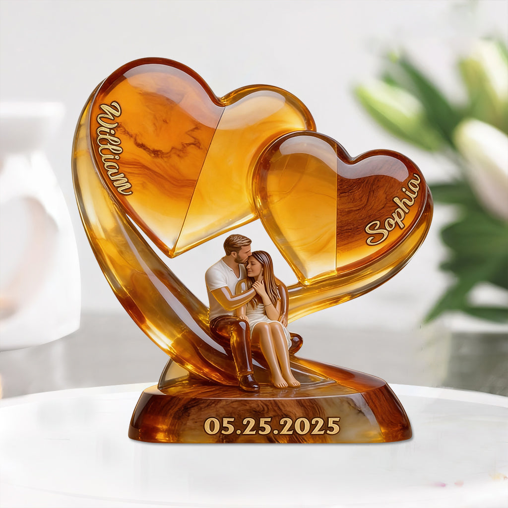 Amour romantique : téléchargez une photo et visualisez-la instantanément - Plaque acrylique personnalisée pour couple.