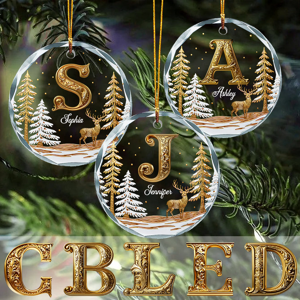 Merry Christmas - Personalized Family Round Shaped Glass Ornament