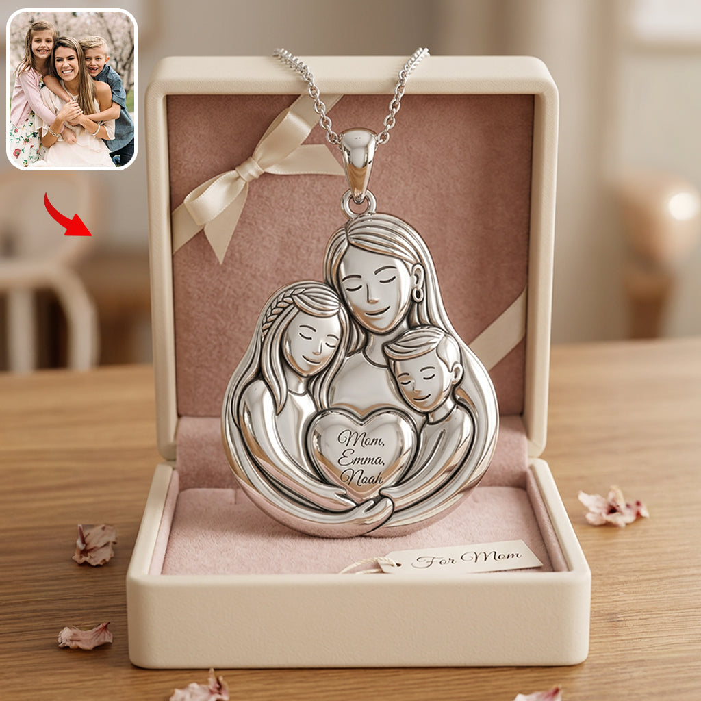 Love Mom - Personalized Mother Shaped Metal Pendant Necklace