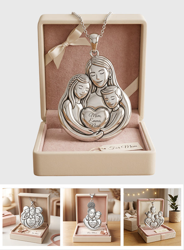 Love Mom - Personalized Mother Shaped Metal Pendant Necklace