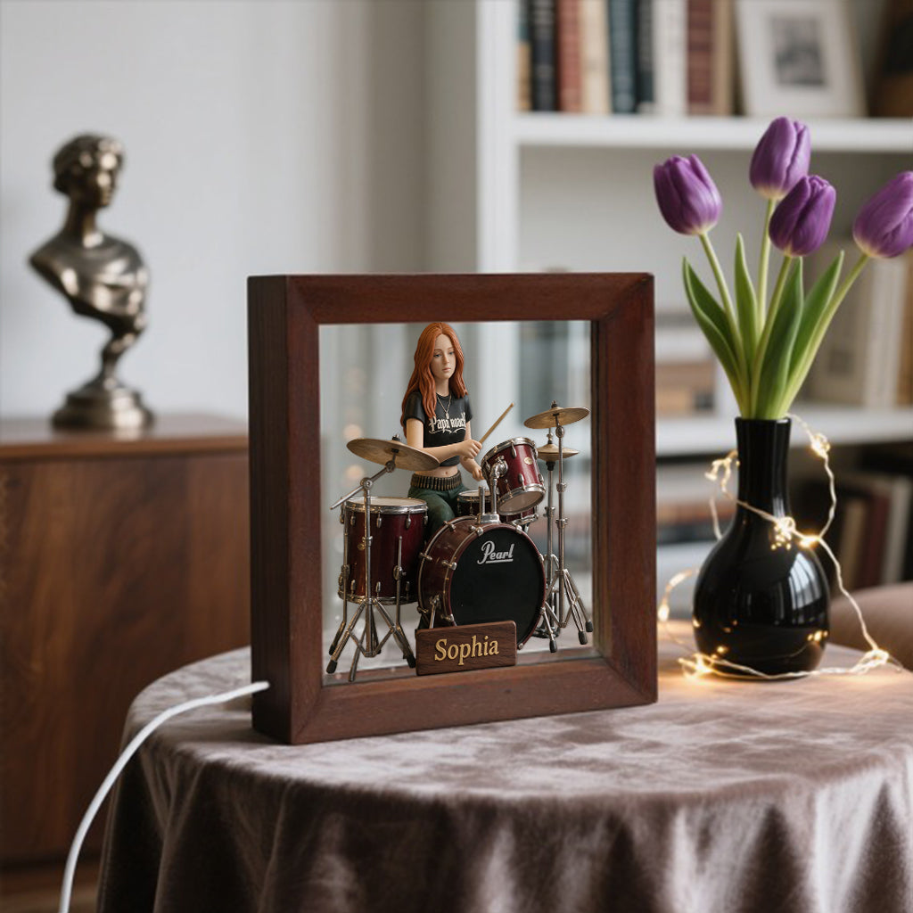 Custom Any Photo - Personalized Drummer Wooden Frame LED Light