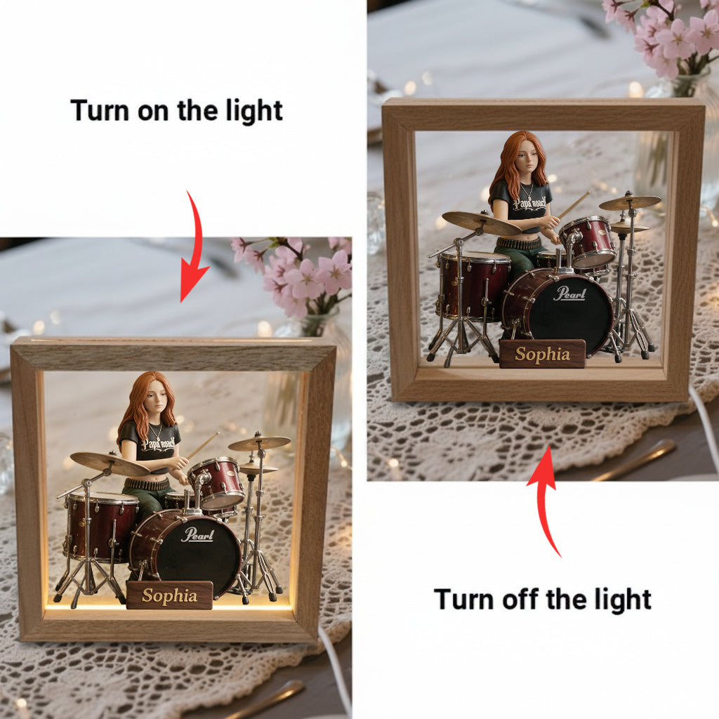 Custom Any Photo - Personalized Drummer Wooden Frame LED Light
