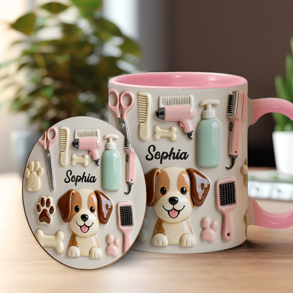 Meilleur toiletteur canin - Mug et sous-verre personnalisés « Toiletteur canin »