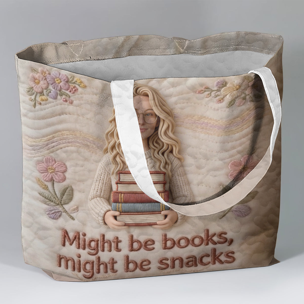 Custom Any Photo, Might Be Books, Might Be Snacks - Personalized Book Quilted Tote Bag