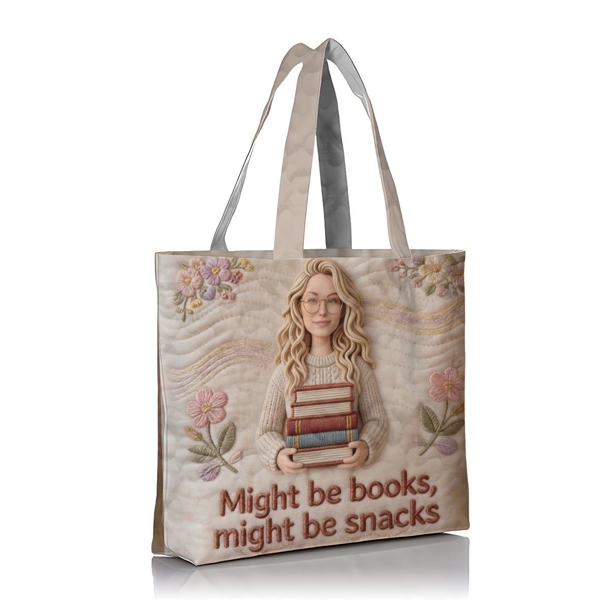 Custom Any Photo, Might Be Books, Might Be Snacks - Personalized Book Quilted Tote Bag