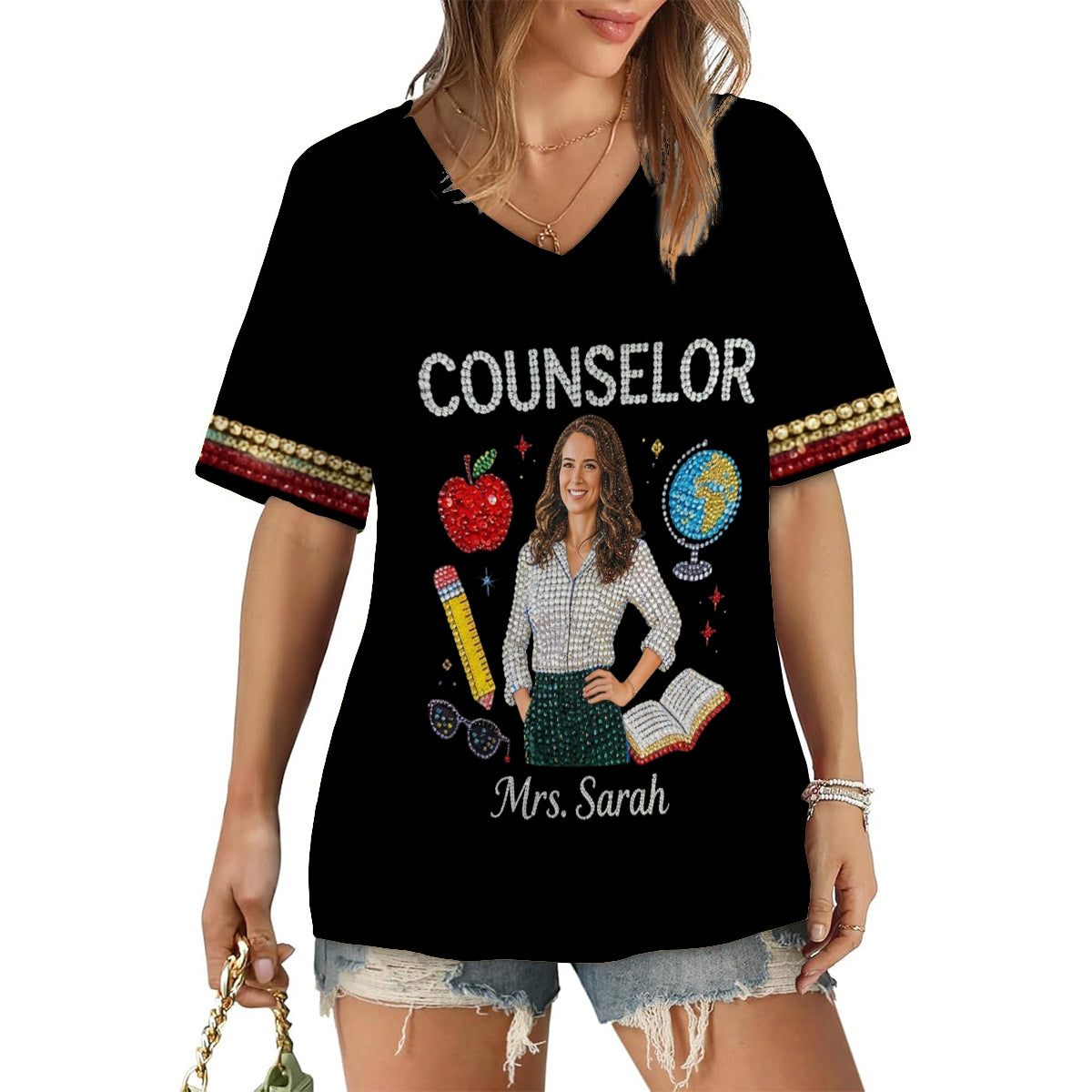 T-shirt V-Neck Personnalisé - Amour Mon Métier
