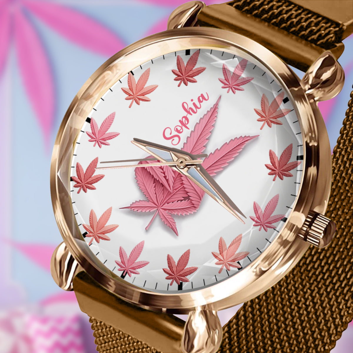 Montre-bracelet personnalisée pour femme Pink Cannabis - Cannabis rose