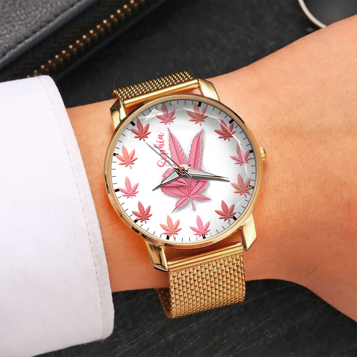 Montre-bracelet personnalisée pour femme Pink Cannabis - Cannabis rose