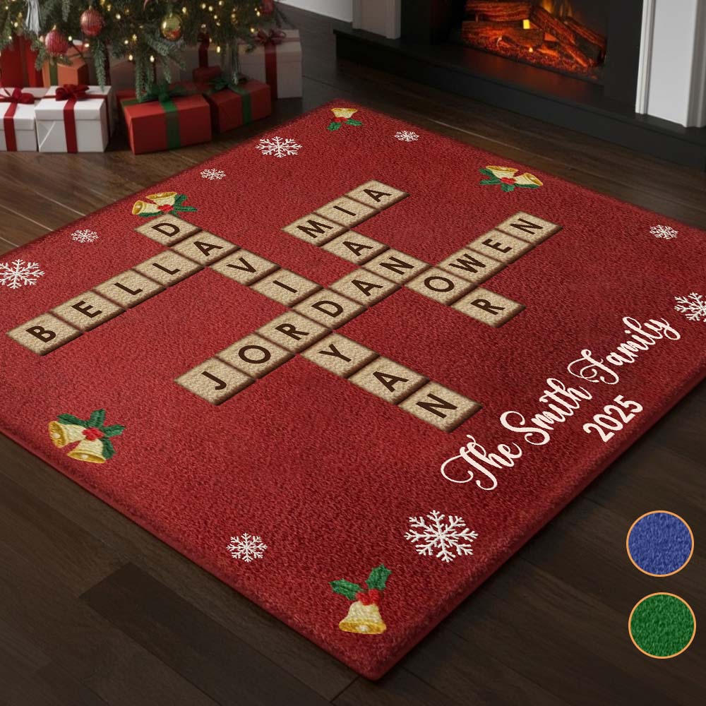 Tapis de sol personnalisé pour la famille, motif mots croisés et Scrabble - Antidérapant