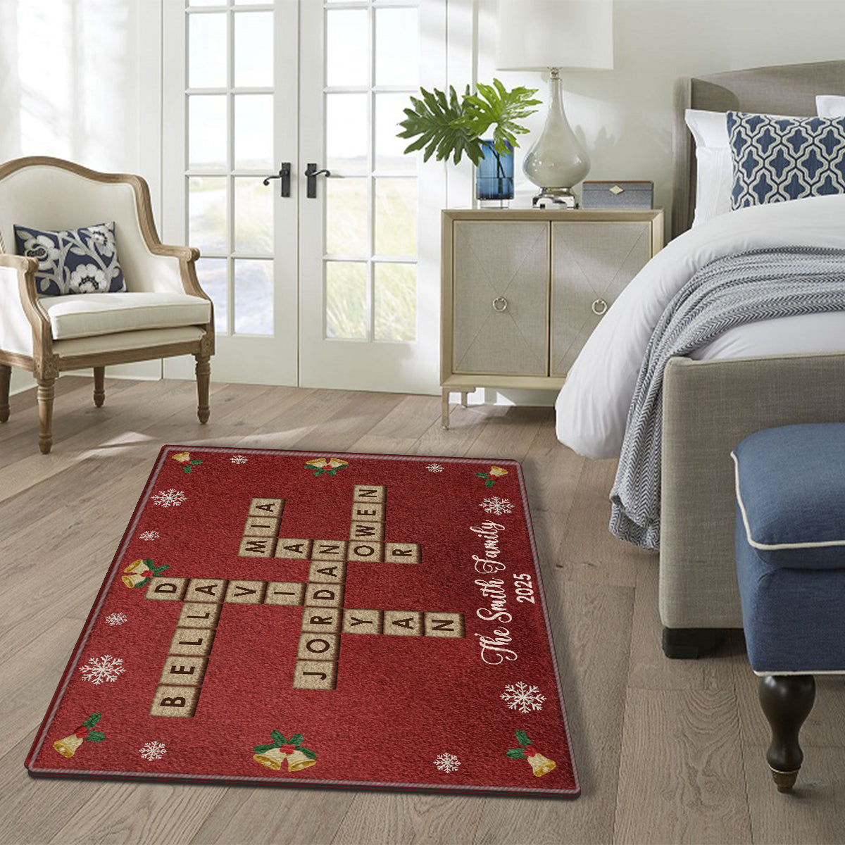 Tapis de sol personnalisé pour la famille, motif mots croisés et Scrabble - Antidérapant