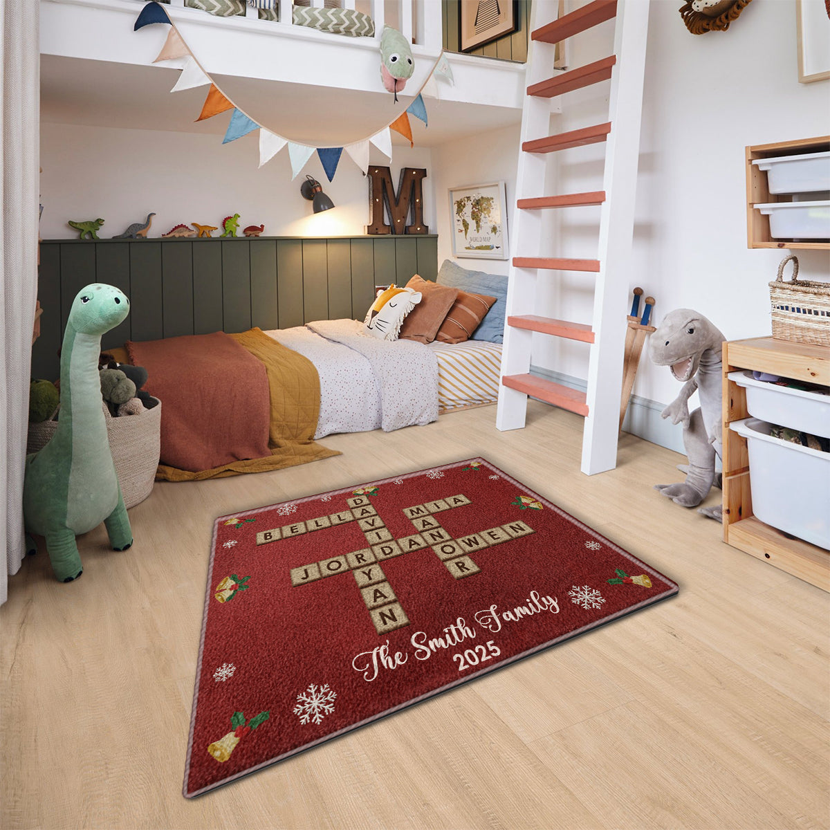 Tapis de sol personnalisé pour la famille, motif mots croisés et Scrabble - Antidérapant