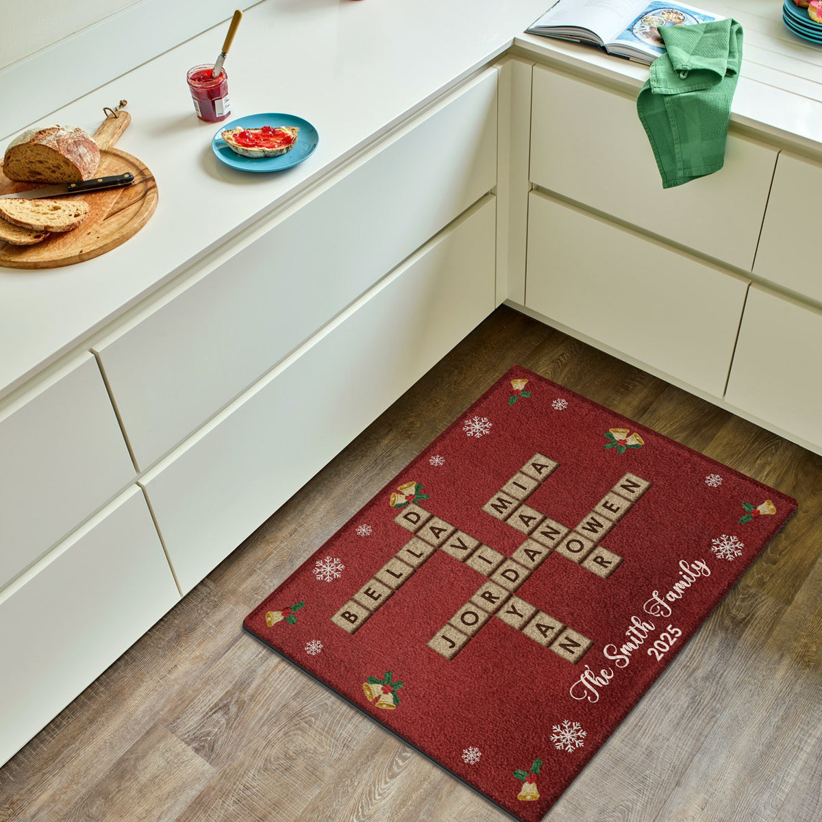 Tapis de sol personnalisé pour la famille, motif mots croisés et Scrabble - Antidérapant