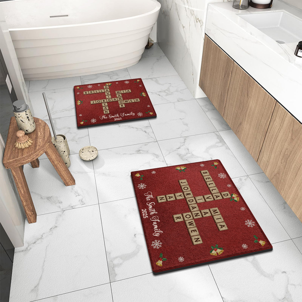 Tapis de sol personnalisé pour la famille, motif mots croisés et Scrabble - Antidérapant