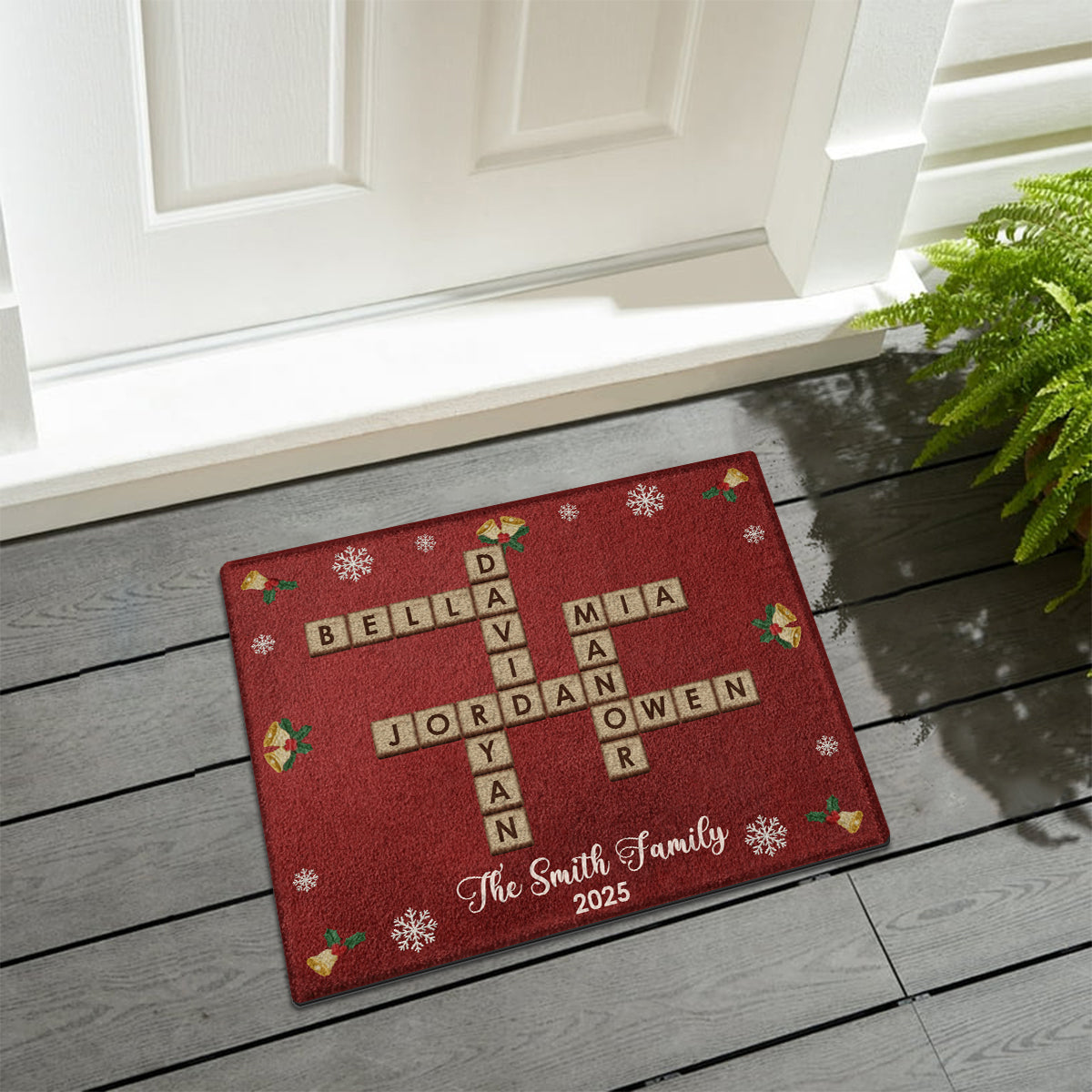 Tapis de sol personnalisé pour la famille, motif mots croisés et Scrabble - Antidérapant