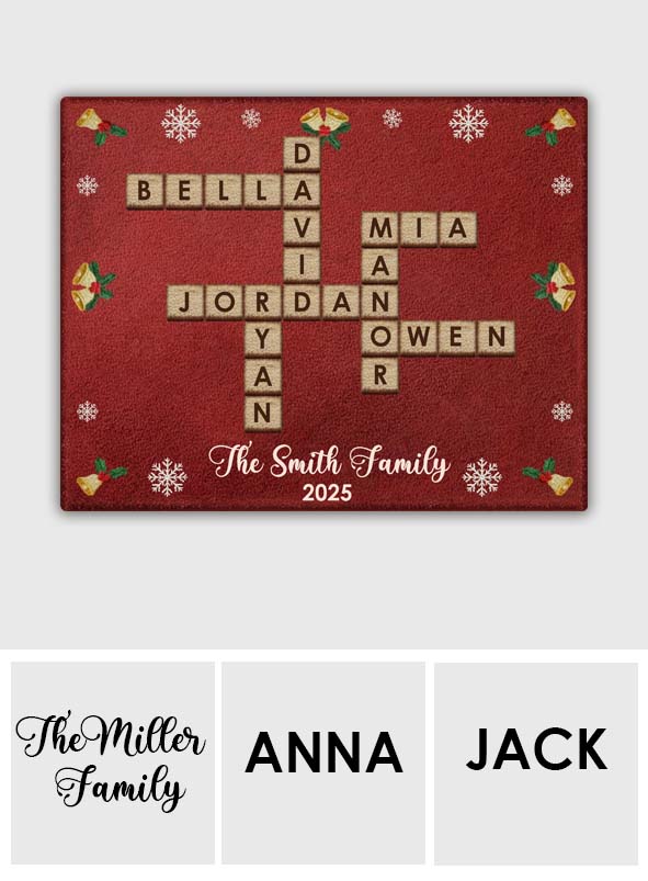 Tapis de sol personnalisé pour la famille, motif mots croisés et Scrabble - Antidérapant