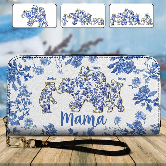 Mama Bear Gift For Mom, Grandma,.. - Personalized Mother Leather Long Wallet